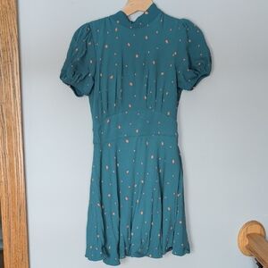 Free People Teal Mini Dress with Orange Dots
